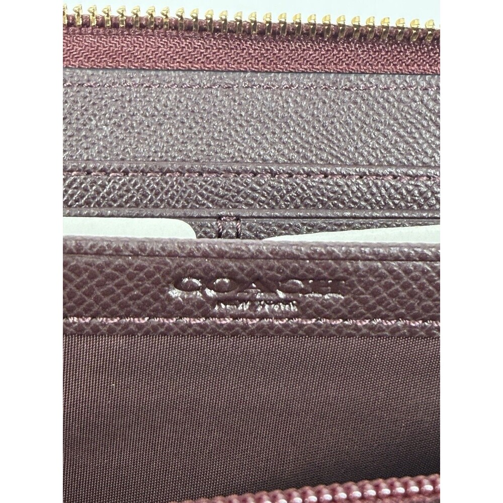 COACH OXBLOOD LEATHER Glitter STUDS ACCORDION ZIP AROUND WALLET Gold - Picture 8 of 14